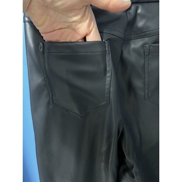 SHEIN Black Faux Leather High-Waisted Pants, Back Pockets & Straight-Leg Fit, Pe - Picture 6 of 8